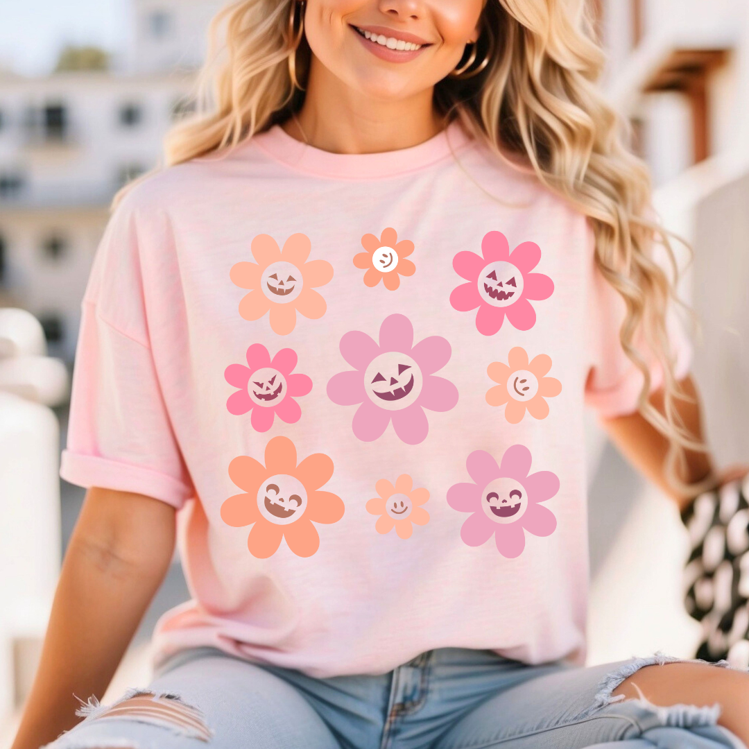 Jack-O-Lantern Flowers Halloween T-shirt