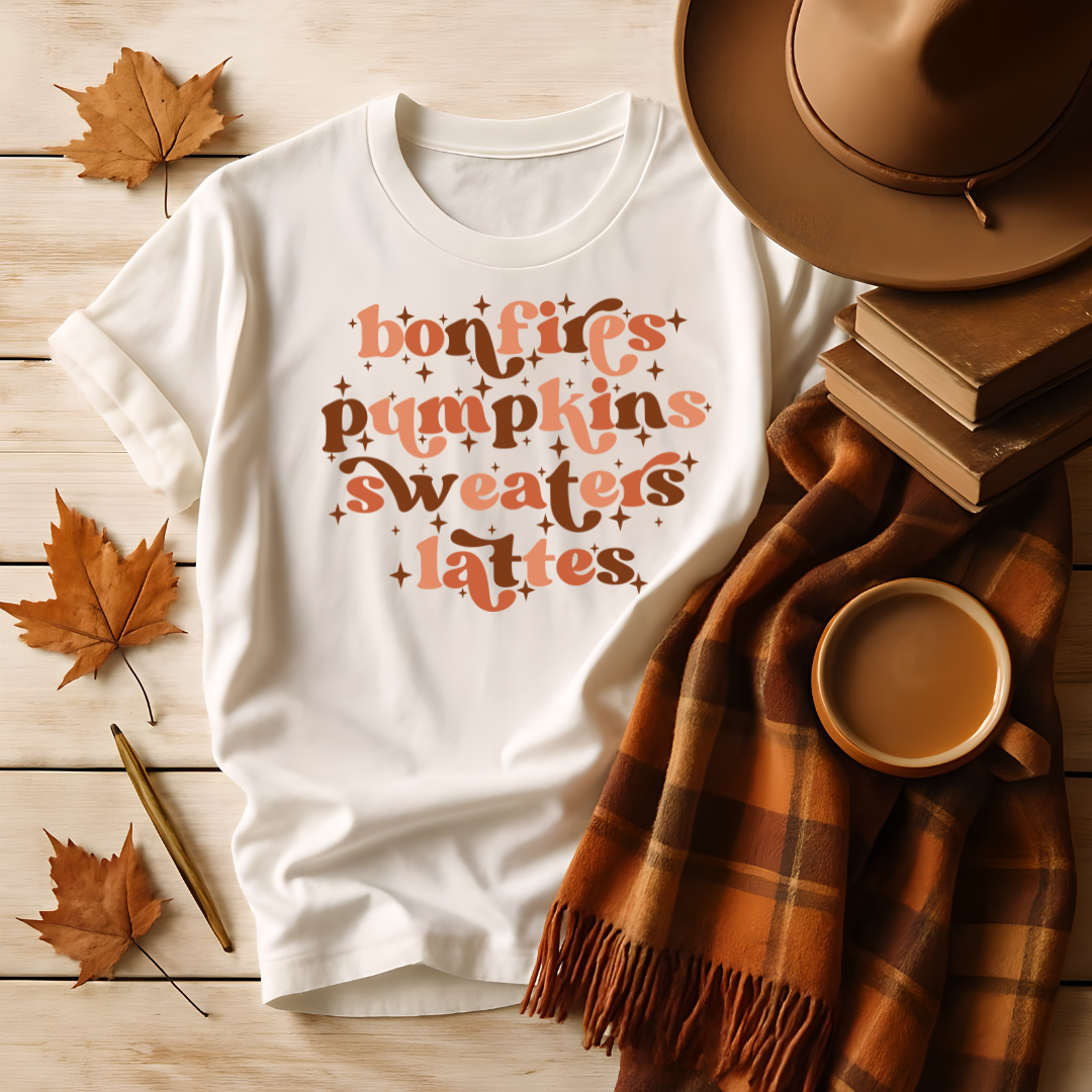 Bonfires, Pumpkins, Sweaters, Lattes Fall T-shirt