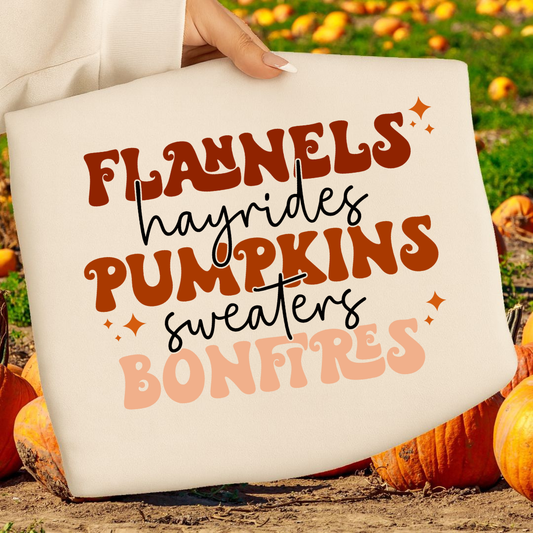 Flannels, Hayrides, Pumpkins, Sweaters, Bonfires  Fall T-shirt