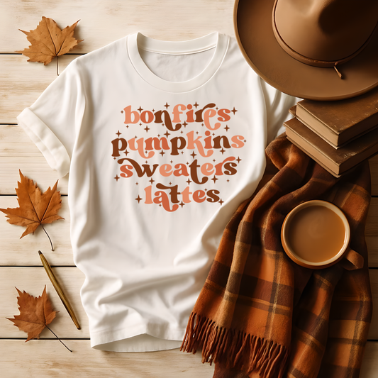 Bonfires, Pumpkins, Sweaters, Lattes Fall T-shirt